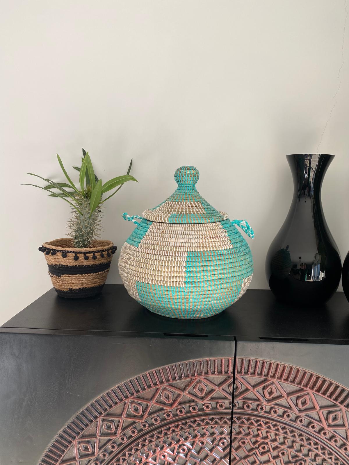 Bol turquoise opbergmand-handgemaakt