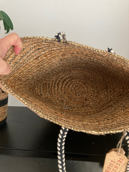 Schoudertas / Strandtas / Shopper, gevlochten van jute met gouden draad